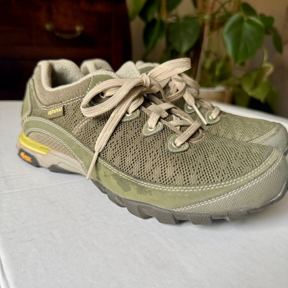 Ahnu Numentum Women Olive Green Mesh Suede Hiking Shoes Vibram Sole 1019233 Sz 8
